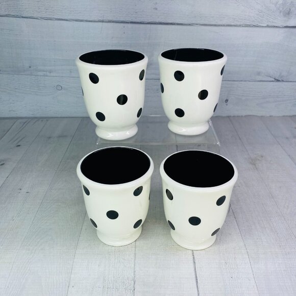 Coastline Imports White Black Polka Dots Earthenware Footed 15oz Cups Mugs Set 4 - Picture 4 of 16